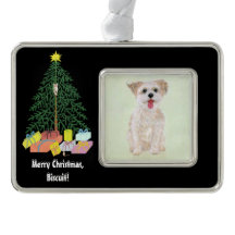 Morkie Dog With Christmas Tree Framed Ornament
