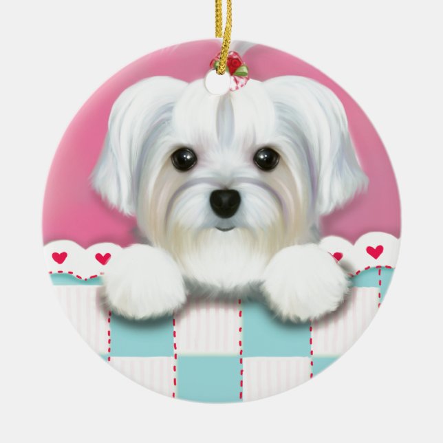 MORKIE SHELLY CERAMIC TREE DECORATION (Front)