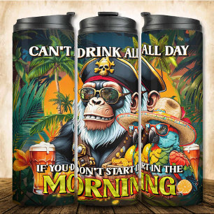 Morning Ape and Parrot Pirate Drink All Day Summer Thermal Tumbler