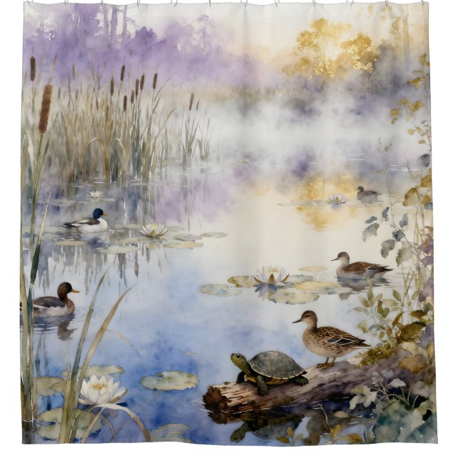 Morning at the Pond Shower Curtain (Front)