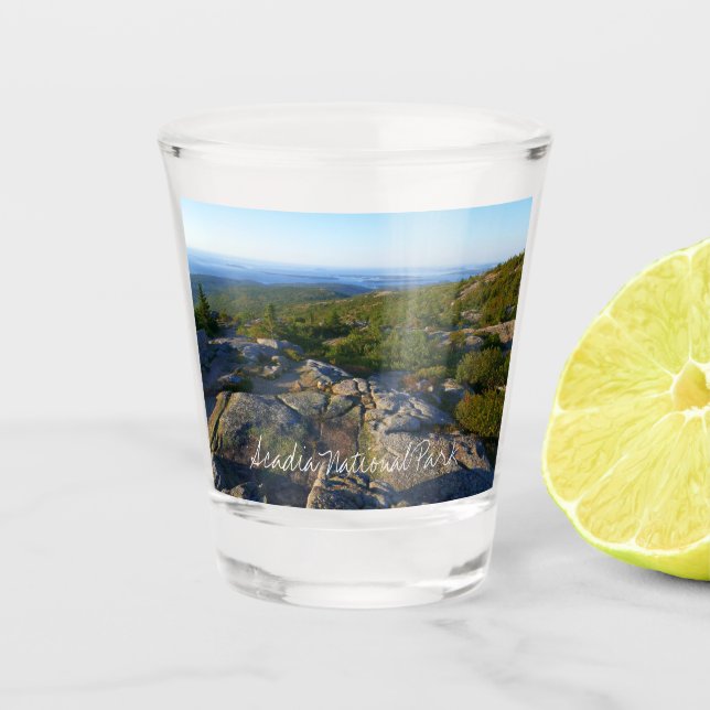Morning atop Cadillac Mountain at Acadia Shot Glass (Front)