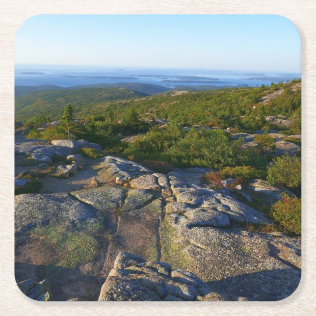 Morning atop Cadillac Mountain at Acadia Square Paper Coaster (Front)