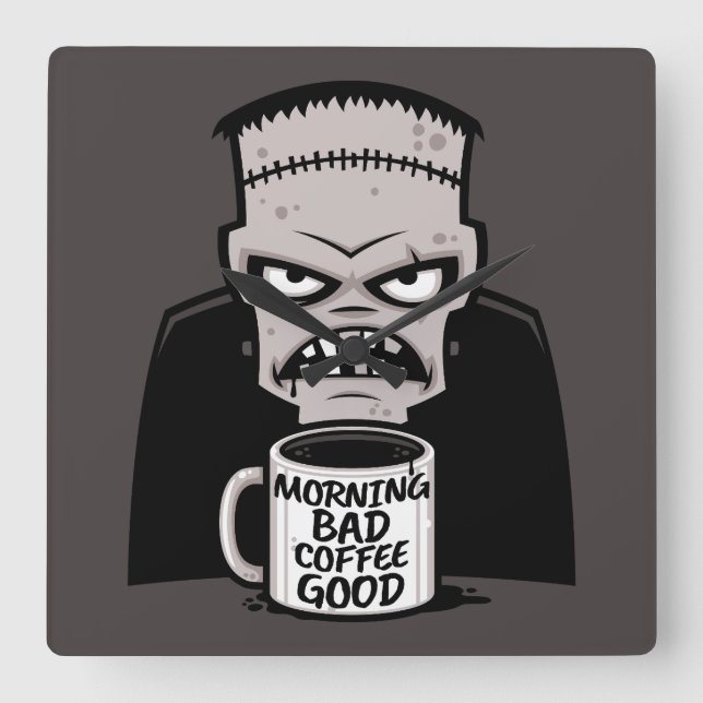 Morning Bad Coffee Good Reanimated Monster Square Wall Clock (Front)