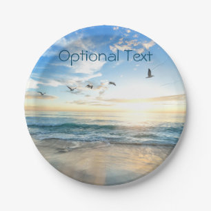 Morning Beach Seagulls Paper Plate