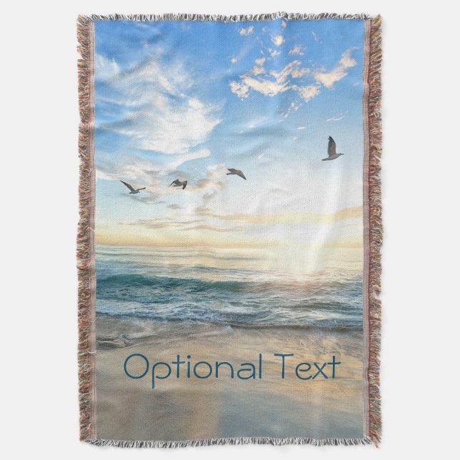 Morning Beach Seagulls Throw Blanket (Front Vertical)