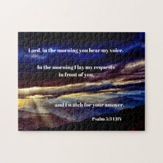 Morning Bible Verse At Sunrise Over Mountains Jigsaw Puzzle