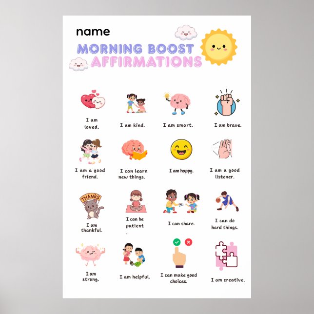 Morning Boost Affirmations Wall Art (Front)
