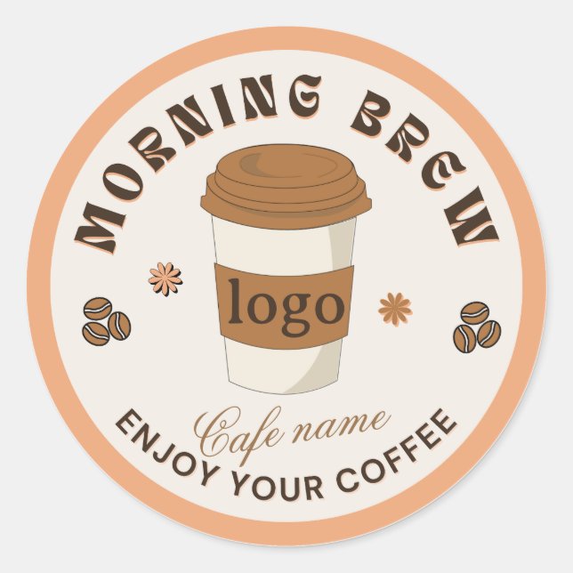 Morning Brew Coffee Cup Cafe Logo Classic Round Sticker (Front)