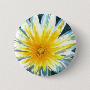 Morning Bright White Yellow Flower on Midnight 6 Cm Round Badge