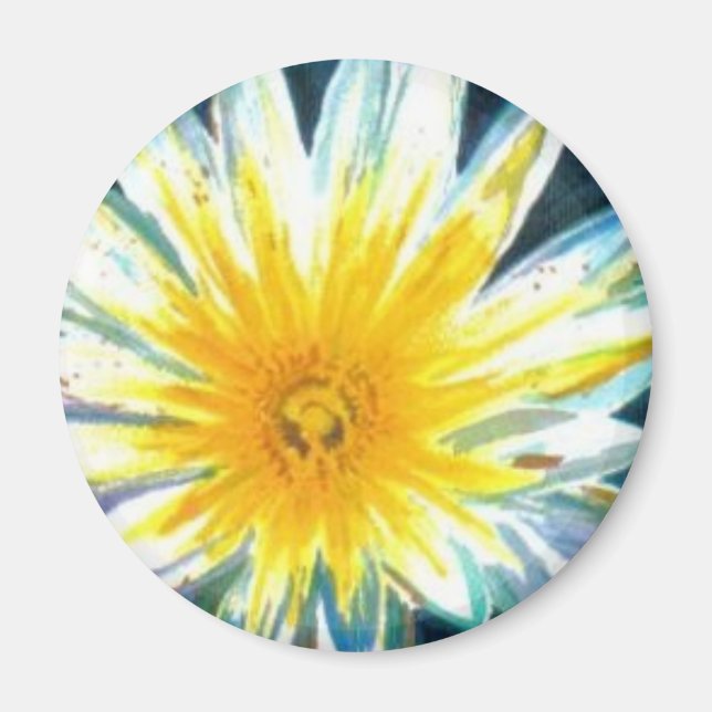 Morning Bright White Yellow Flower on Midnight Magnet (Front)