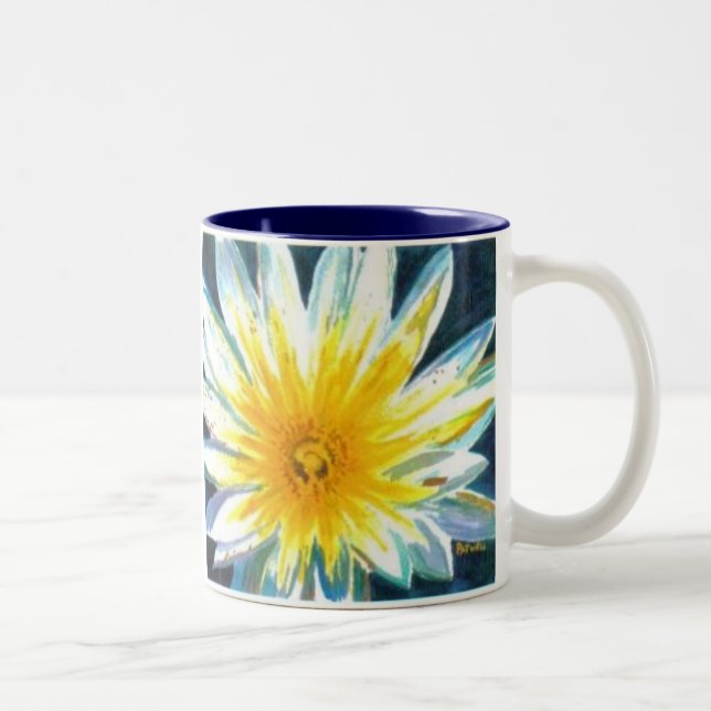 Morning Bright White Yellow Flower on Midnight Two-Tone Coffee Mug (Right)