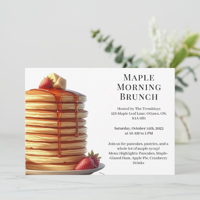 Morning Brunch | Pancakes & Maple Syrup Cosy Fall Invitation (Standing Front)