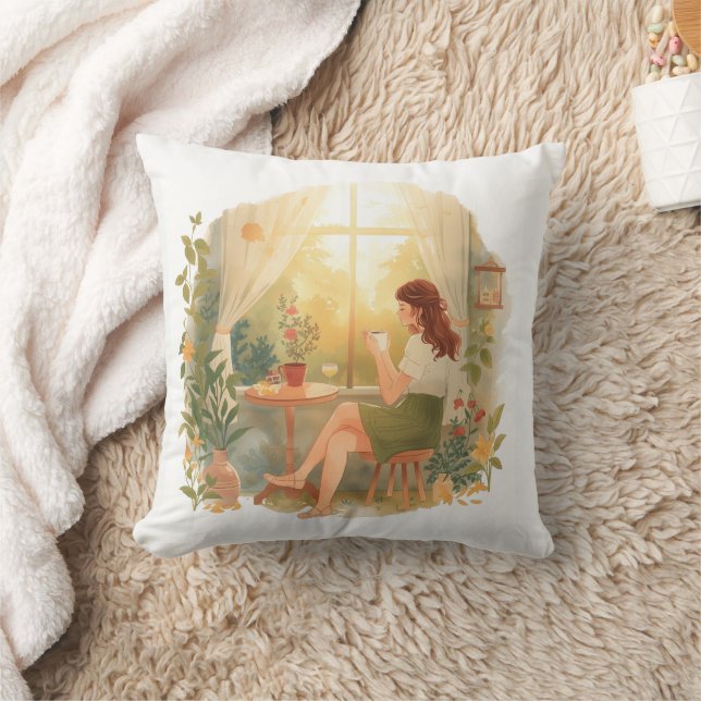 Morning Calm – Kind_Ones Whimsical Coffee Moment Cushion (Blanket)