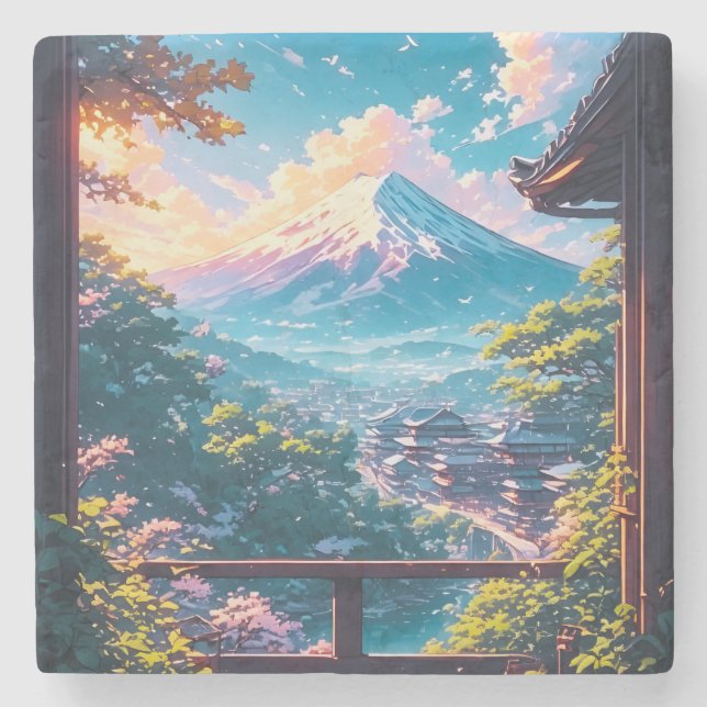 Morning Calm over Fuji Stone Coaster (Front)