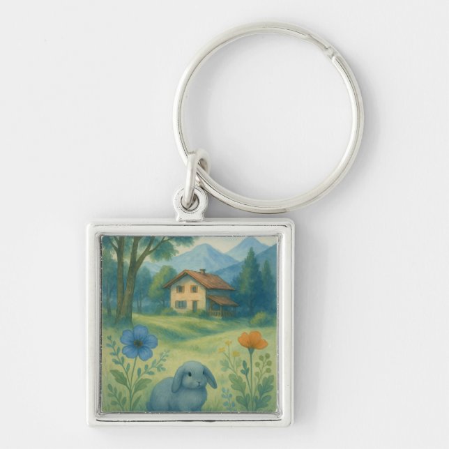 Morning Calm – Watercolor Meadow with Bagolo Key Ring (Front)
