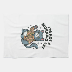 Morning Cat Vintage Engraving Funny Cat T-Shirt De Tea Towel