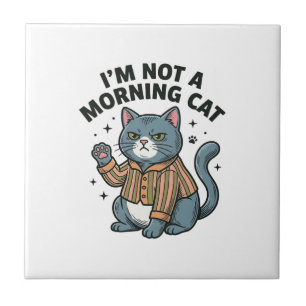 Morning Cat Vintage Engraving Funny Cat T-Shirt De Tile