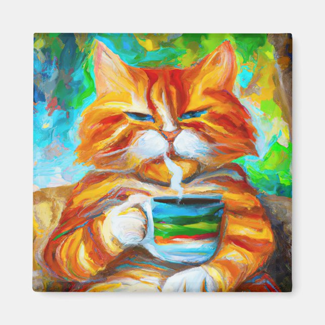 Morning Catfeine in the style of Leonid Afremov. Magnet (Front)