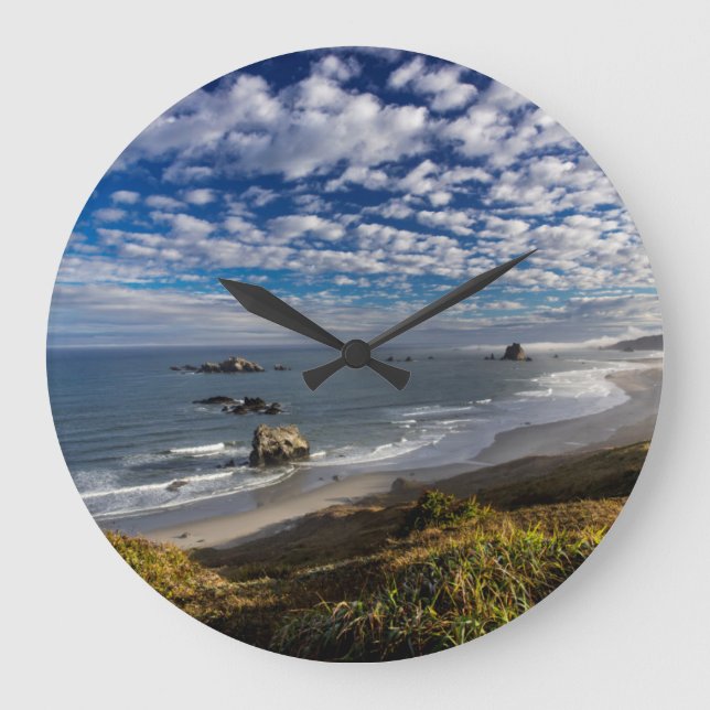 Morning clouds and fog at the beach large clock (Front)