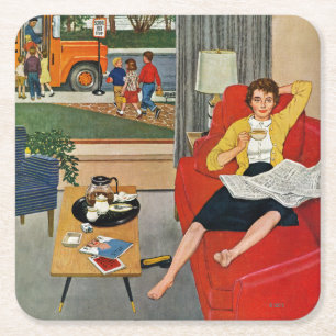 Morning Coffee Break Square Paper Coaster