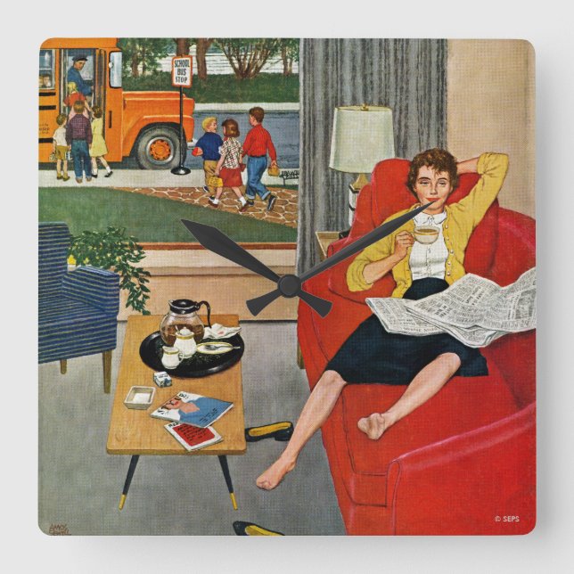 Morning Coffee Break Square Wall Clock (Front)