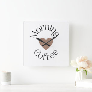 Morning Coffee Heart, Cozy Kitchen Decor Square Wall Clock