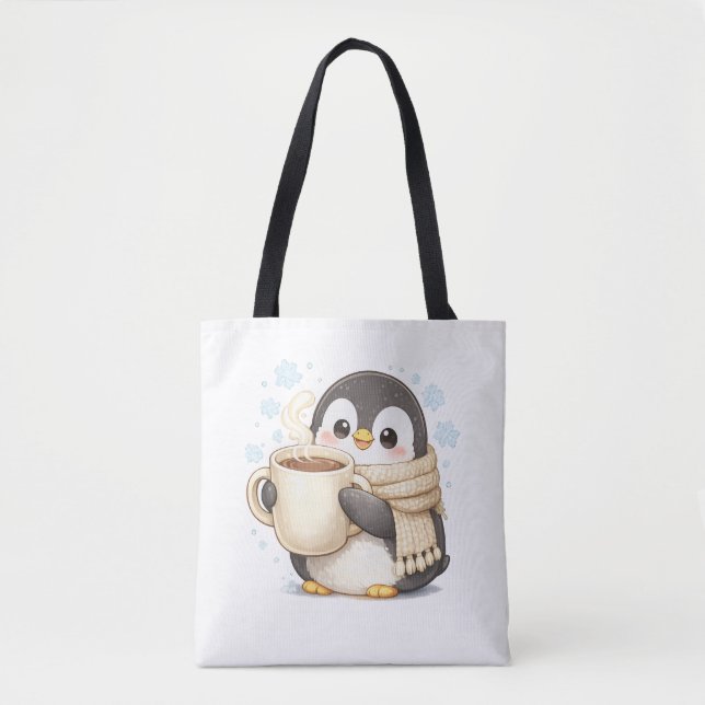Morning Coffee Penguin Tote Bag (Front)