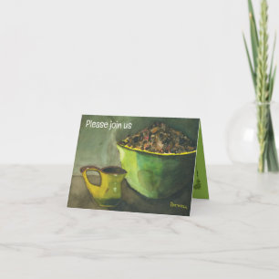 Morning Coffee w/Bowl of Coffee Beans (Watercolor) Invitation