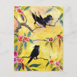 Morning Colours: Bird Painting in Yellow and Pink Postcard