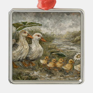 Morning Commute Whimsical Farmhouse Duck Rainy Day Metal Tree Decoration