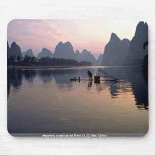 Morning crossing on River Li, Guilin, China Mouse Pad