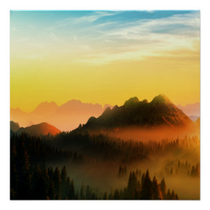  MORNING DEW FOREST MOUNTAINS  POSTER