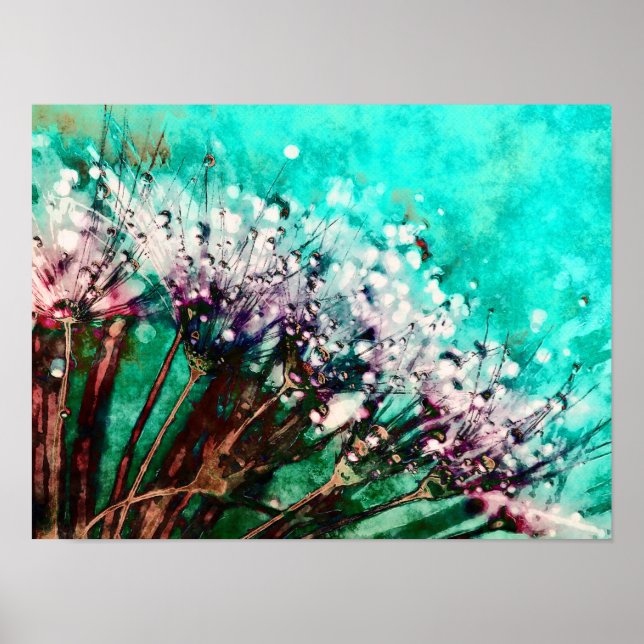 Morning Dew On Dandelions Poster (Front)