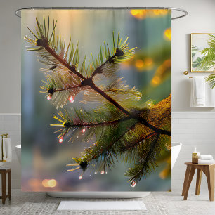 Morning Dew Pine Tree Water Drops Simple Pleasure  Shower Curtain