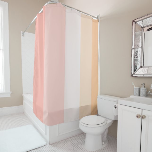 Morning Dew pink and yellow stripes Shower Curtain (In Situ)