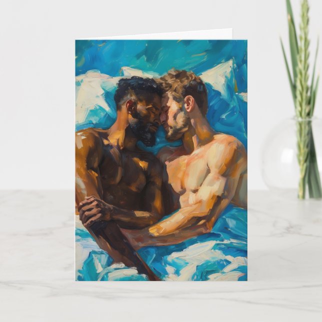 Morning Embrace on Turquoise Sheets Card (Front)