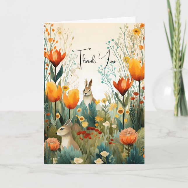 Morning Flower Meadow Folded Thank You Card (Front)