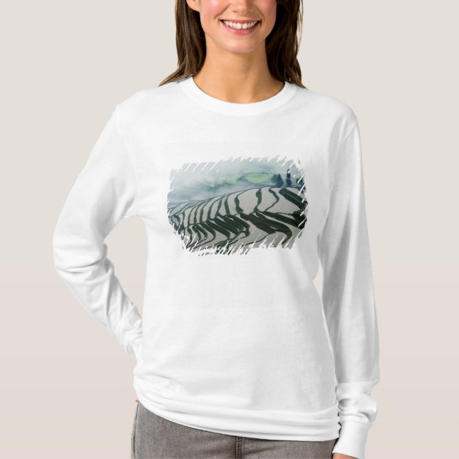 Morning Fog Above Rice Fields T-Shirt (Front)