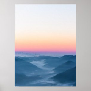 Morning fog and magical sky before sunrise poster