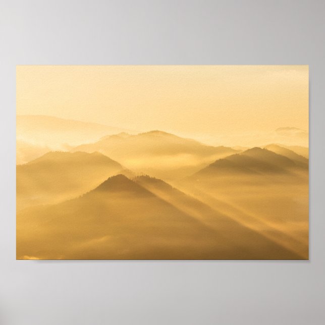 Morning fog hills layers sunrise poster (Front)