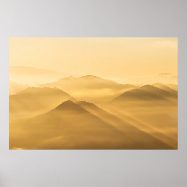 Morning fog hills layers sunrise poster (Front)