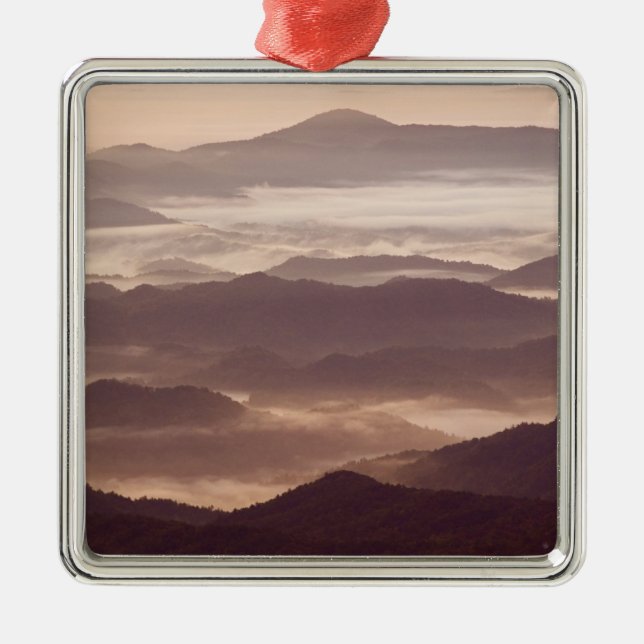 Morning fog in the southern Appalachian Metal Tree Decoration (Front)