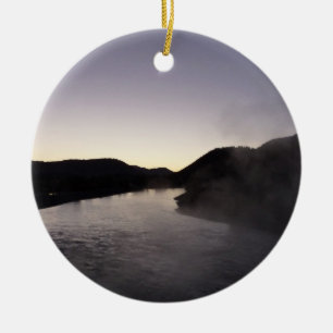 Morning Fog on the Jackson River at Grand Teton Ceramic Tree Decoration
