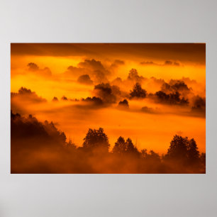 Morning fog over the river floodplainabstract, any poster