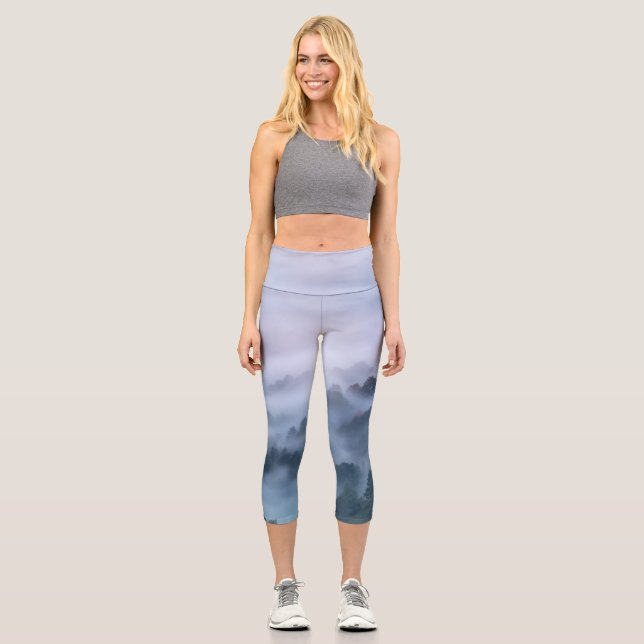 Morning fog rolling through trees capri leggings (Front)