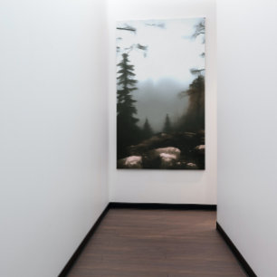 Morning Forest Fog Beyond The Creek Landscape Art Canvas Print