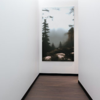 Morning Forest Fog Beyond The Creek Landscape Art Canvas Print