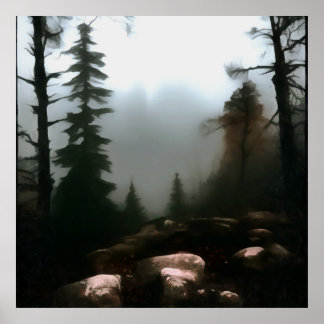 Morning Forest Fog Beyond The Creek Landscape Art Poster