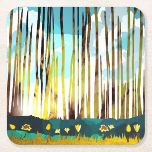 Morning Forest Square Paper Coaster