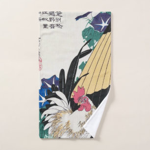Morning Glories and Japanese Bantam, Hiroshige Hand Towel